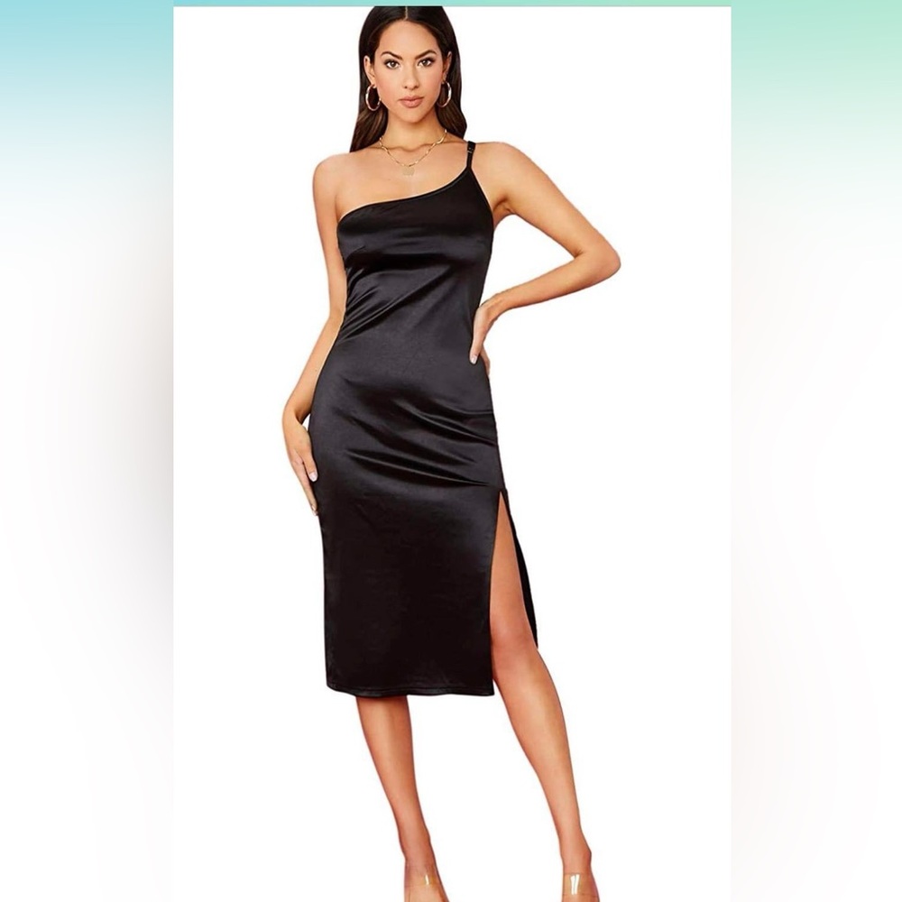 Midi one shoulder wedding guest dress